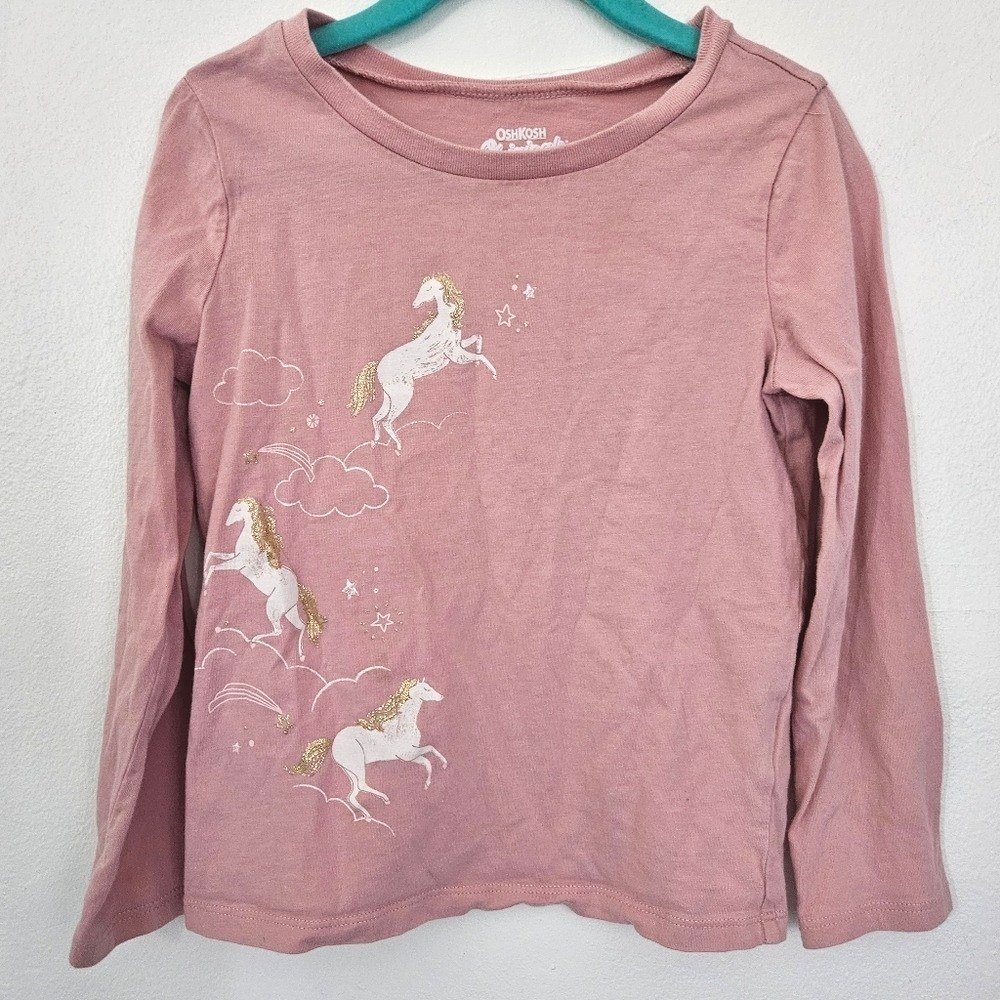 OshKosh B'gosh Girls Pink Unicorn Long Sleeve Graphic Tee Shirt 5T